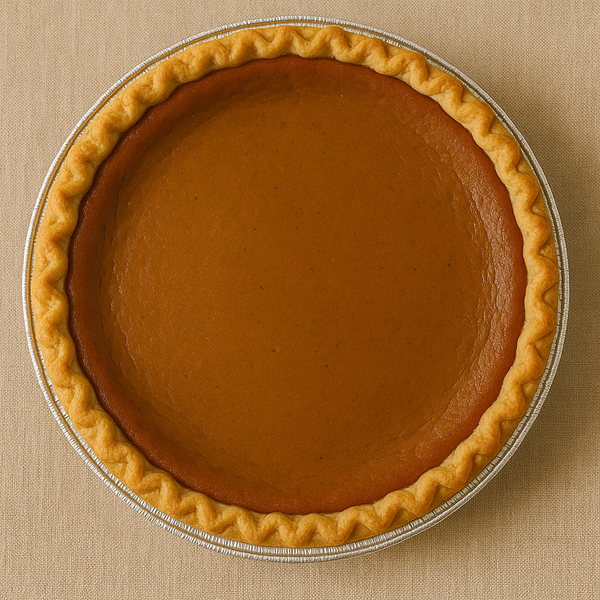 Pumpkin pie with a golden crust on a beige background